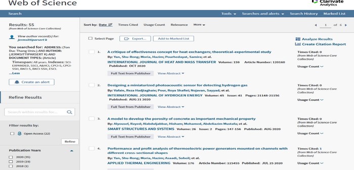 Ảnh chụp từ Web of Science, ngày 03/09/2020