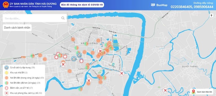 Bản đồ thông tin dịch tễ được Ủy ban nhân dân tỉnh Hải Dương sử dụng (ảnh nhà trường cung cấp)