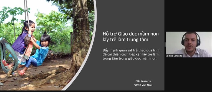 Đại diện VVOB trình bày về phương pháp đẩy mạnh giáo dục lấy trẻ làm trung tâm.