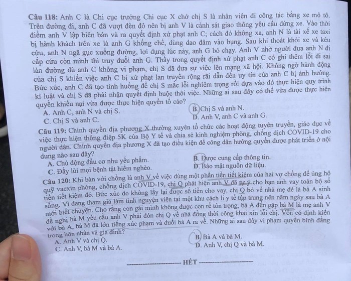 Đề thi môn Giáo dục công dân của bài thi Khoa học xã hội, mã đề 312