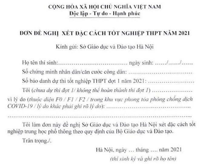 Mẫu đơn xin xét đặc cách của Sở Giáo dục và Đào tạo Hà Nội