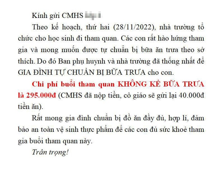 Thông báo ngày 23/11 giáo viên chủ nhiệm gửi phụ huynh học sinh