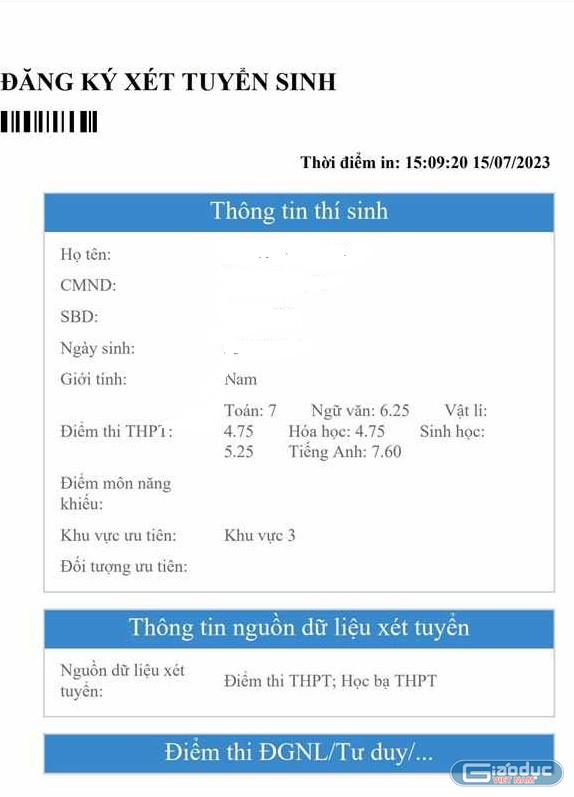 Ảnh tra cứu điểm thi do thí sinh cung cấp