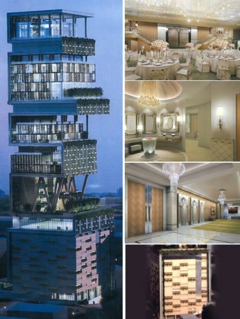 Antilla (Mumbai, Ấn Độ) Giá: 1 tỷ USD Được đặt theo tên của một hòn đảo thần thoại, Antilla là một trong những ngôi nhà đắt tiền nhất và có kiểu kiến trúc tuyệt đẹp cùng với sự sang trọng riêng biệt. Ngôi nhà có khu để xe chiếm toàn bộ 6 tầng dưới cùng, có một nhà hát với sức chứa khoảng 50 người, một khu spa và rất nhiều hồ bơi. Thậm chí, nó còn được thiết kế đặc biệt để có thể chịu được động đất. Căn nhà đắt nhất thế giới này thuộc sở hữu của tỷ phú Ấn Độ Mukesh Anbani.