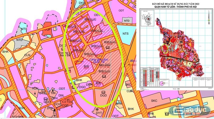 Trong bản đồ kế hoạch sử dụng đất năm 2022 của quận Nam Từ Liêm cho thấy, diện tích dành cho dự án Làng Giáo dục Quốc tế còn khoảng 27,72 ha. Ảnh: Trung Dũng