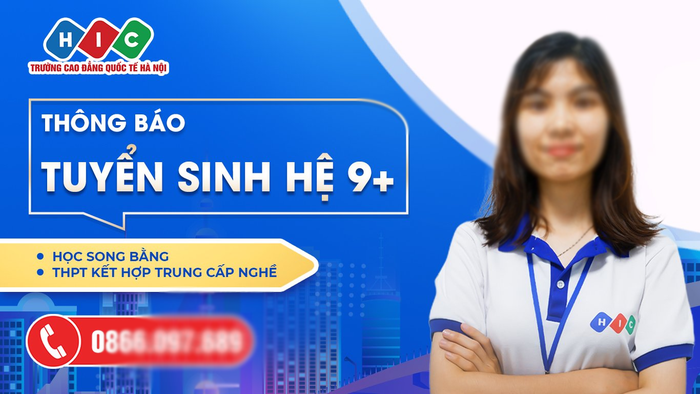 Quảng cáo tuyển sinh hệ 9+ của Trường Cao đẳng Quốc tế Hà Nội. Ảnh chụp màn hình ngày 26/4