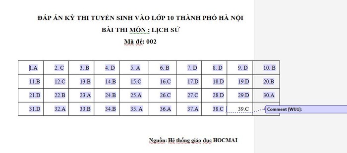 Gợi ý đáp án môn lịch sử, mã đề 002 do Hệ thống giáo dục học mãi giải.