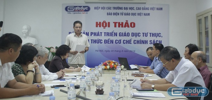 Hội thảo về chủ đề “Rào cản phát triển giáo dục tư thục, từ nhận thức đến cơ chế chính sách&quot; ngõ hầu làm rõ những kỳ thị còn rơi rớt từ nhận thức, chính sách, cơ chế và thực tiễn triển khai, để góp ý cho các cơ quan quản lý và hoạch định chính sách giáo dục (ảnh Vũ Ninh).