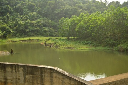 Đập Ngả Hai, nơi người dân cho rằng kẻ xấu đã xả thuốc để làm cá chết. Ảnh: LG