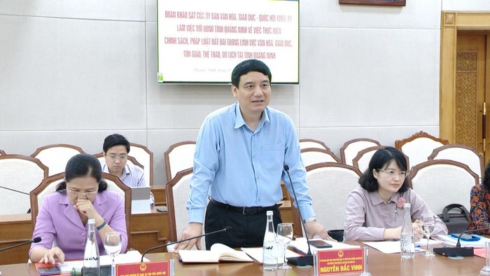 Chủ nhiệm Ủy ban Văn hóa, Giáo dục của Quốc hội Nguyễn Đắc Vinh tại buổi làm việc. Ảnh: Cổng thông tin điện tử Quốc hội.