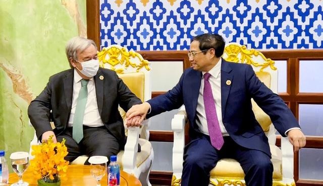 Thủ tướng Chính phủ Phạm Minh Chính gặp Tổng Thư ký Liên Hợp Quốc Antonio Guterres - Ảnh: VGP/Nhật Bắc