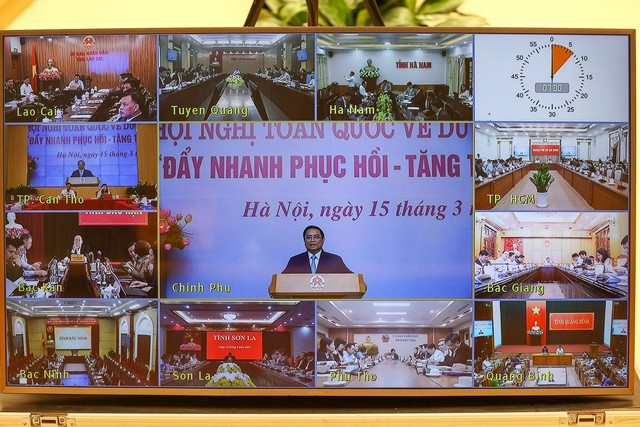 Hội nghị được tổ chức theo hình thức trực tuyến tới 63 tỉnh, thành phố - Ảnh VGP/Nhật Bắc