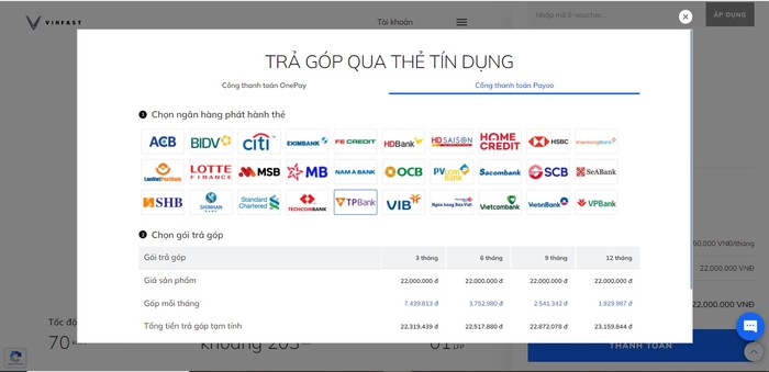 Hệ thống thanh toán của VinFast liên kết với nhiều ngân hàng, thủ tục đơn giản, nhanh chóng, thuận tiện cho khách hàng.