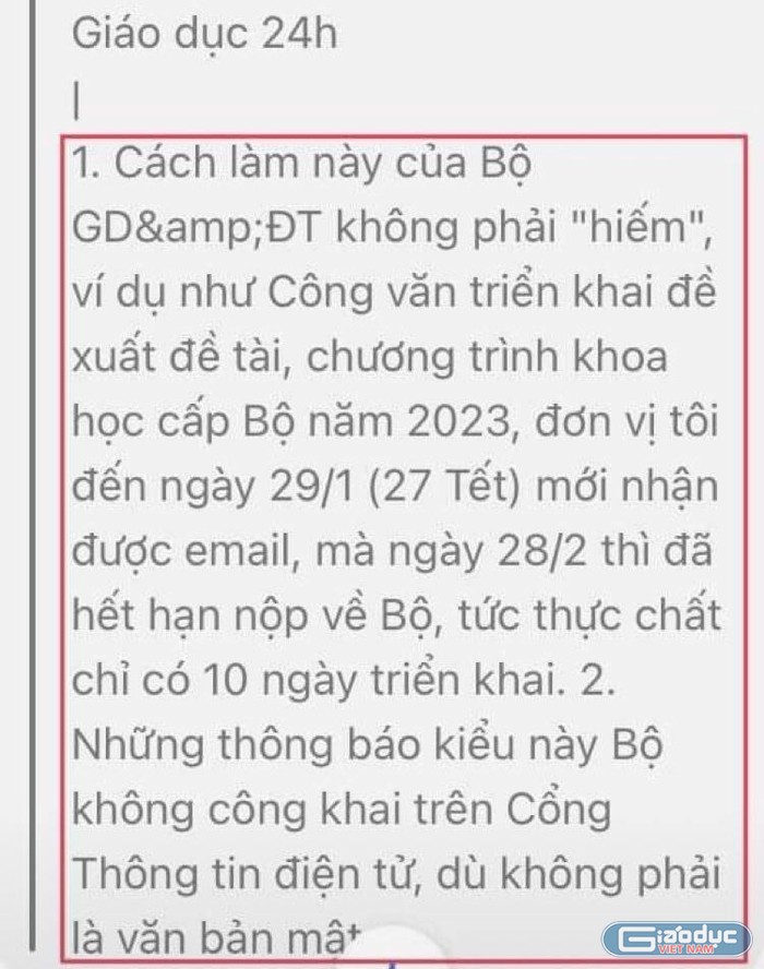 Bạn đọc phản ánh sự chậm trễ của Bộ Giáo dục trong triển khai văn bản. (Ảnh: Ánh Dương)