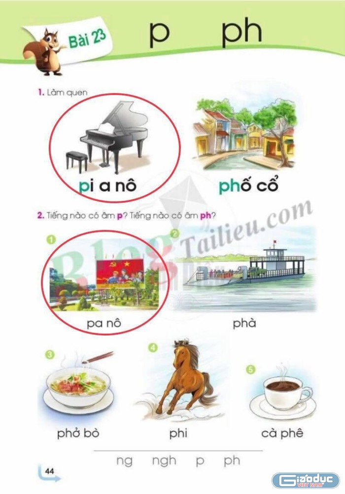 Sách Tiếng Việt 1, Cánh Diều dạy chữ P, âm pờ độc lập. (Ảnh: Phan Thế Hoài)