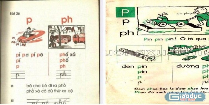 Sách Tiếng Việt 1 những năm 70, 80 dạy chữ P, âm &quot;pờ&quot; riêng biệt. (Ảnh: Phan Thế Hoài)