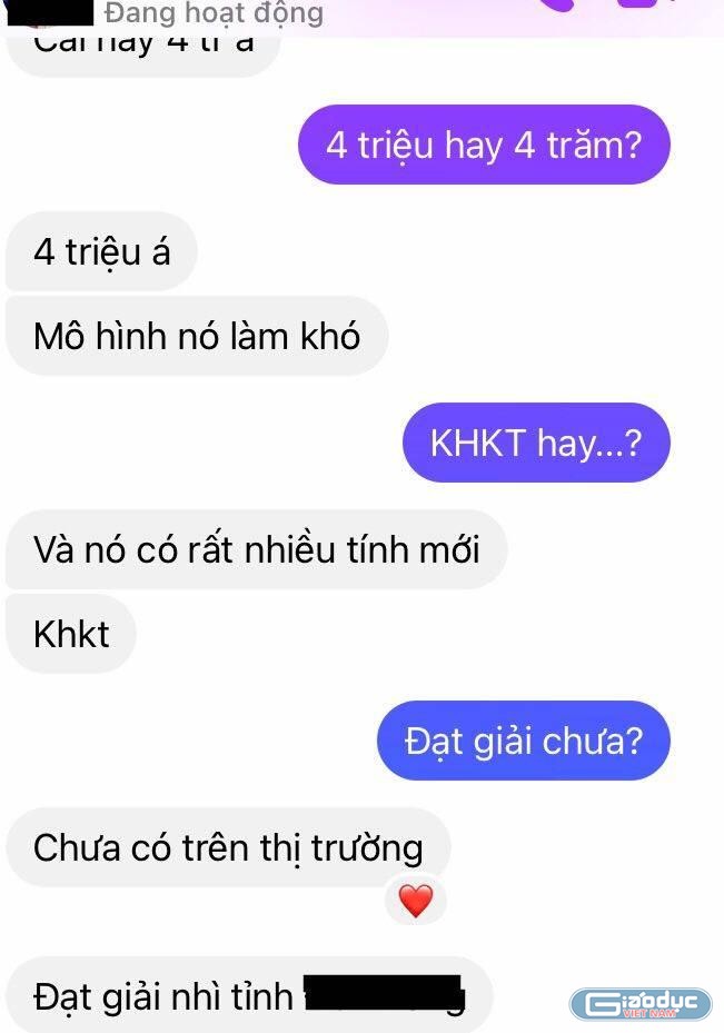 Một dự án khoa học kĩ thuật đạt giải cấp tỉnh được rao bán 4 triệu đồng. (Ảnh: Cao Nguyên)