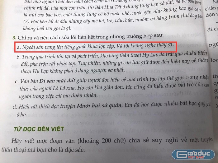 Bài tập tiếng Việt gây tranh cãi. (Ảnh: Hương Ly)