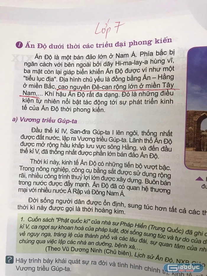 Sách giáo khoa Lịch sử và Địa lí 7 ghi: cao nguyên Đê-can rộng lớn ở miền Tây Nam. (Ảnh: V.K)