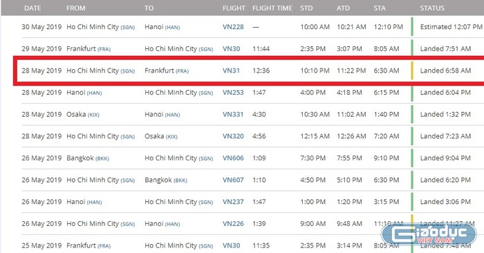 Chuyến bay VN31 của Vietnam Airlines delay 72 phút được cho là để chờ một khách vip. Ảnh: Chụp từ màn hình flightradar24.