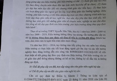 Trích kết luận kiểm tra mà Sở GD&amp;ĐT TP.HCM đã công bố tại trường Nguyễn Hữu Tiến (Ảnh: T.Q)