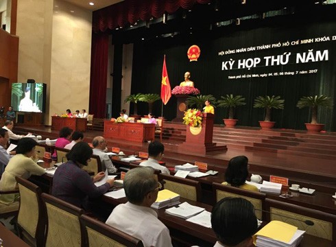Phiên khai mạc của kỳ họp lần thứ 5, Hội đồng nhân dân Thành phố Hồ Chí Minh sáng 4/7 (ảnh: P.L)