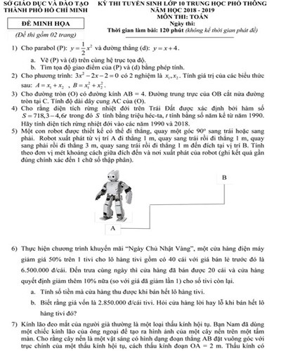 Đề thi minh họa (a) môn Toán tuyển sinh lớp 10 năm 2018 vừa công bố (ảnh: TP)