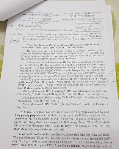 Văn bản giải trình 89 của Trường Đại học Khoa học Tự nhiên thành phố (ảnh: P.L)