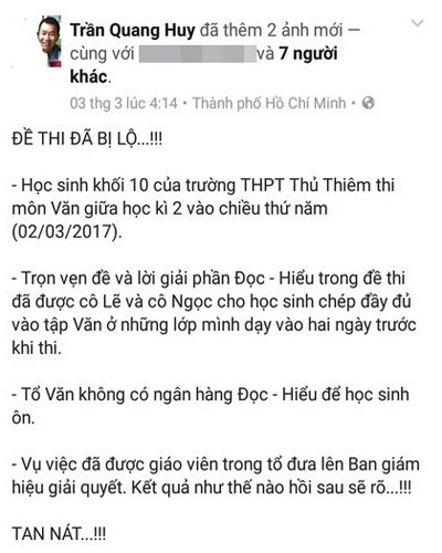 Nội dung mà ông Huy đã viết trên facebook của mình trong ngày 3/3/2017 (ảnh: B.N)