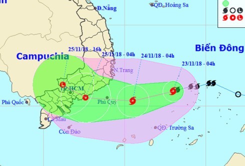 Hướng di chuyển của bão số 9 (ảnh: NCHMF)