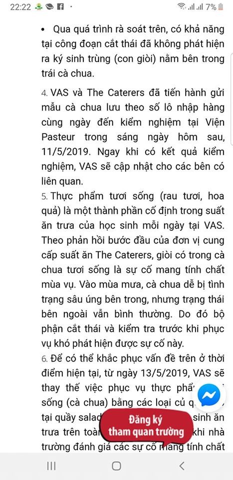 Trích thông báo công khai về sự cố này trên website của Trường Quốc tế Việt Úc (ảnh chụp màn hình)