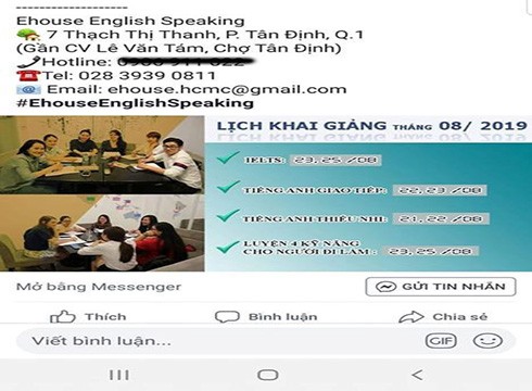 Lịch khai giảng các lớp học của Ehouse (ảnh: P.L)