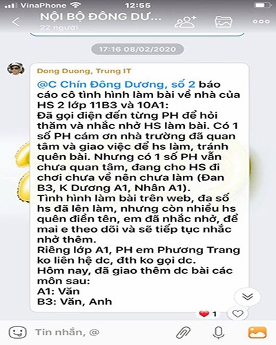 Báo cáo tình hình học tập của học sinh từ thầy cô giáo Trường Đông Dương (ảnh: CTV)