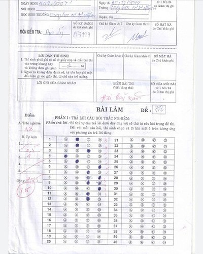 Một trong số các bài kiểm tra môn Địa bị nâng điểm (ảnh: CTV)