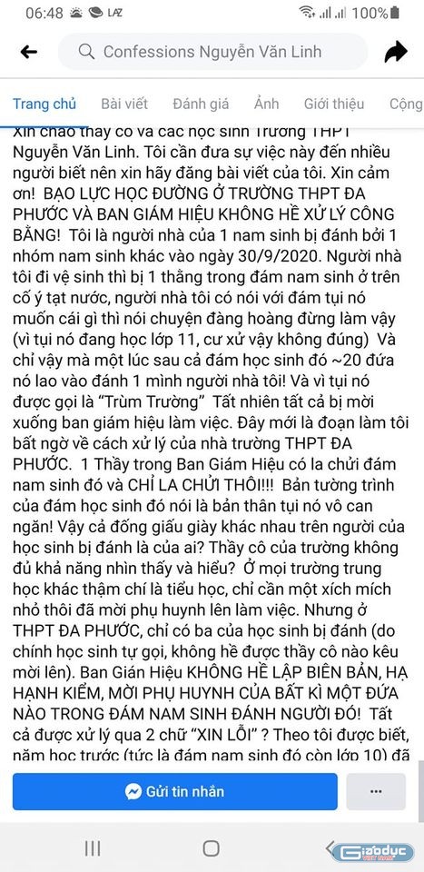 Thông tin học sinh trường Đa Phước đánh nhau trên mạng xã hội (ảnh: P.L)