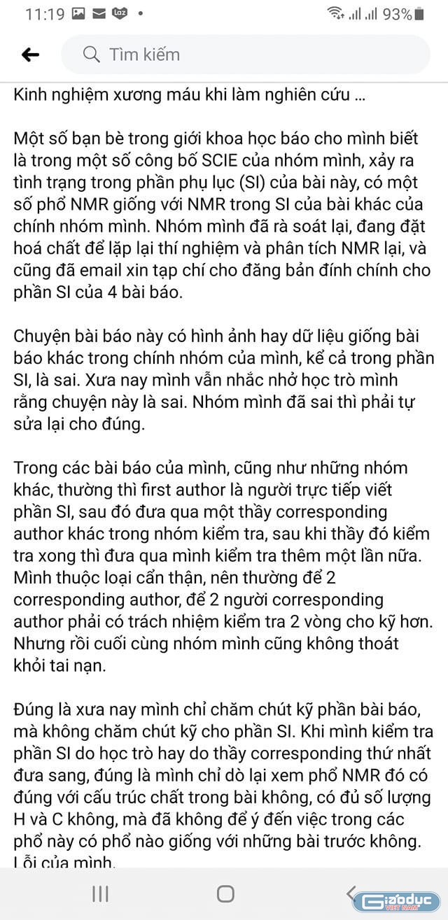 Ngay từ chiều 8/3, Giáo sư Phan Thanh Sơn Nam đã cho đăng tải công khai việc này trên trang cá nhân (ảnh: P.L)