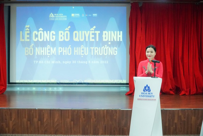 Phó Giáo sư Võ Thị Ngọc Thúy phát biểu tại lễ công bố quyết định bổ nhiệm (ảnh: HSU)