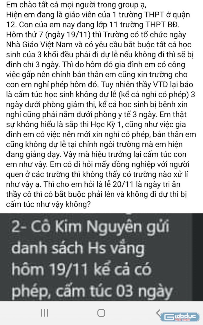 Thông tin được phản ánh trên mạng xã hội về Trường Trung học phổ thông Bà Điểm gây xôn xao dư luận (ảnh chụp từ màn hình)