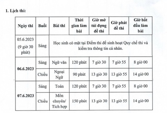 Lịch thi tuyển sinh vào lớp 10 thường, lớp 10 chuyên của Thành phố Hồ Chí Minh (ảnh chụp màn hình)