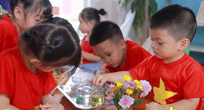 Học sinh trường mầm non ngoài công lập tại Lai Châu. (Ảnh: Trường mầm non Kiddihub).