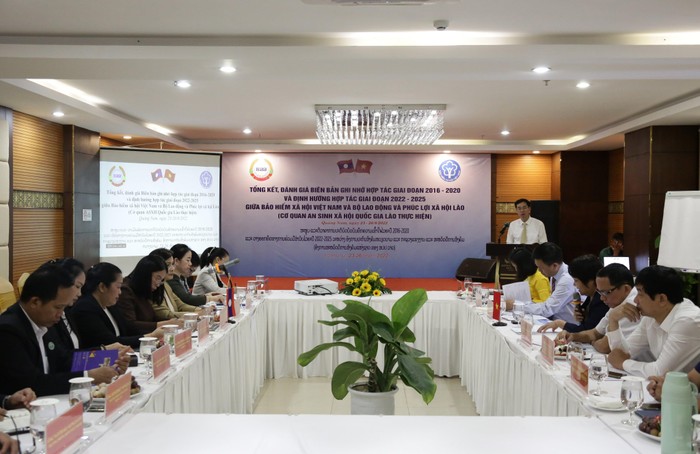 Toàn cảnh buổi làm việc giữa Bảo hiểm xã hội Việt Nam và Cơ quan An sinh xã hội Quốc gia Lào ngày 25/8/2022.