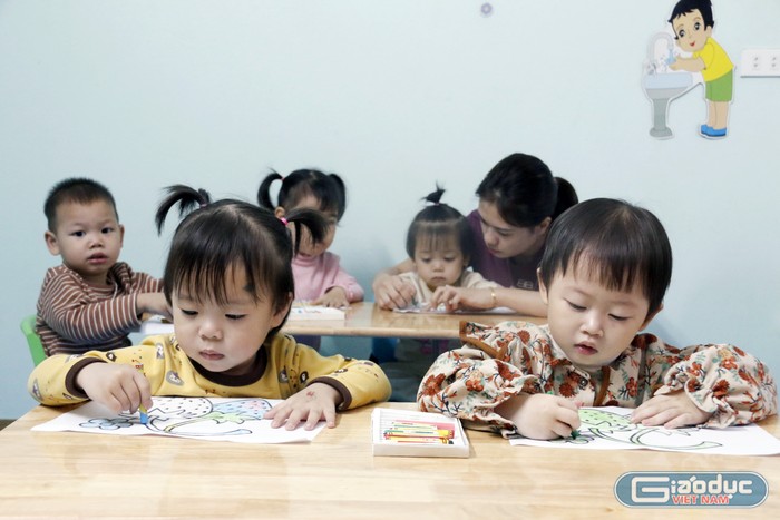 Lớp học tại cơ sở Mầm non Ngôi nhà bé yêu (thị xã Quế Võ, tỉnh Bắc Ninh). Ảnh: Mộc Trà.