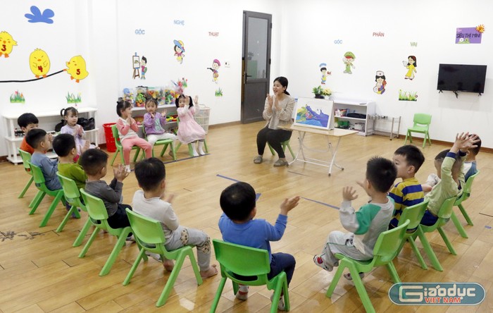 Một lớp học tại cơ sở Mầm non Tuổi Thần Tiên (thị xã Quế Võ, tỉnh Bắc Ninh). Ảnh: Mộc Trà.