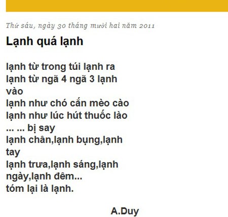 Tức "lạnh" thành "thơ".