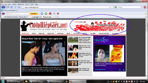 Banner quảng cáo của ngân hàng Techcombank được đặt ngay ngắn trên góc phải của một website điện tử có tên miền là cuophiepgiet.***. (Ảnh chụp màn hình).