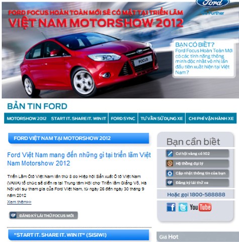 Ford Việt Nam thường xuyên gửi "thư" quảng cáo tới khách hàng của mình, khiến không ít khách hàng tỏ ra bức xúc. (Ảnh: Một bản tin điện tử Ford gửi tới khách hàng).