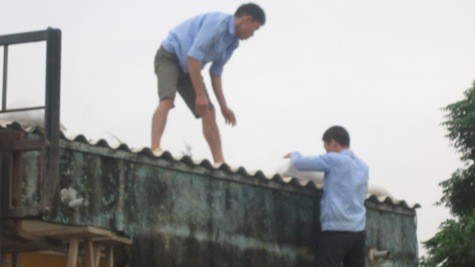 Người dân tỉnh Nghệ An đang tiến hành chằng chéo nhà cửa trước khi bão vào