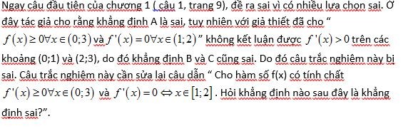 Tác giả Võ Trọng Trí chỉ ra sai sót trong câu 1, trang 9 sách trắc nghiệm Toán lớp 12.