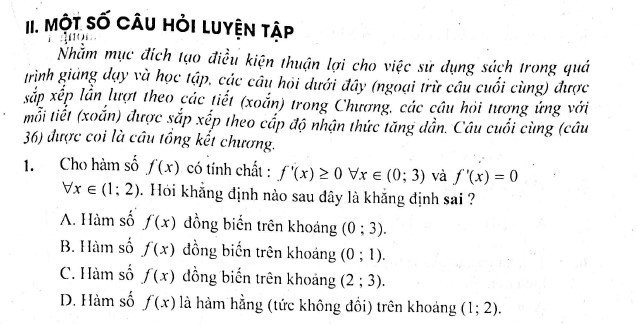 Ảnh chụp câu 1, trang 9 sách Trắc nghiệm Toán 12.