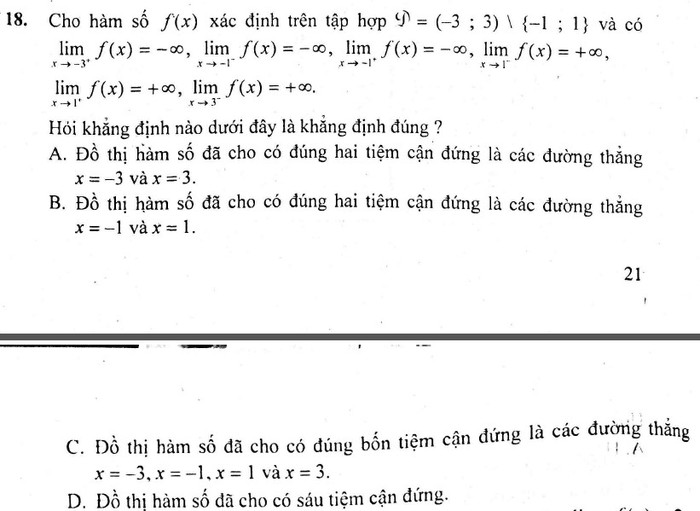 Ảnh chụp câu 18 trang 21 trong cuốn sách trắc nghiệm Toán 12.